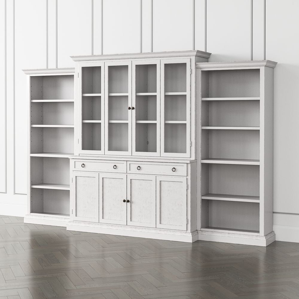 Cameo Dama 4-Piece Glass and Wood Door Wall Unit with Open Bookcases - Image 0
