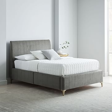 Andes Deco Upholstered Storage Bed, King, Performance Washed Canvas, Feather Gray, Light Bronze - Image 5