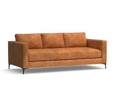 Jake Leather Sofa 85" with Bronze Legs, Down Blend Wrapped Cushions, Leather Statesville Caramel - Image 2