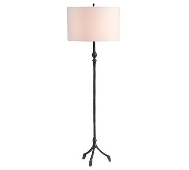 Jerome Floor Lamp, Bronze Base With Large Gallery Straight Sided Linen Drum Shade, White - Image 0
