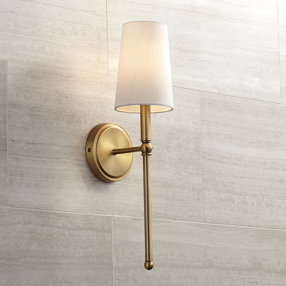 Greta 21" High Warm Brass Wall Sconce with Linen Shade - Style # 9J997 - Image 0