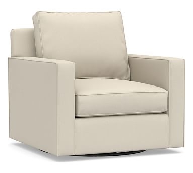 Cameron Square Arm Upholstered Swivel Armchair, Polyester Wrapped Cushions, Performance Brushed Basketweave Ivory - Image 2