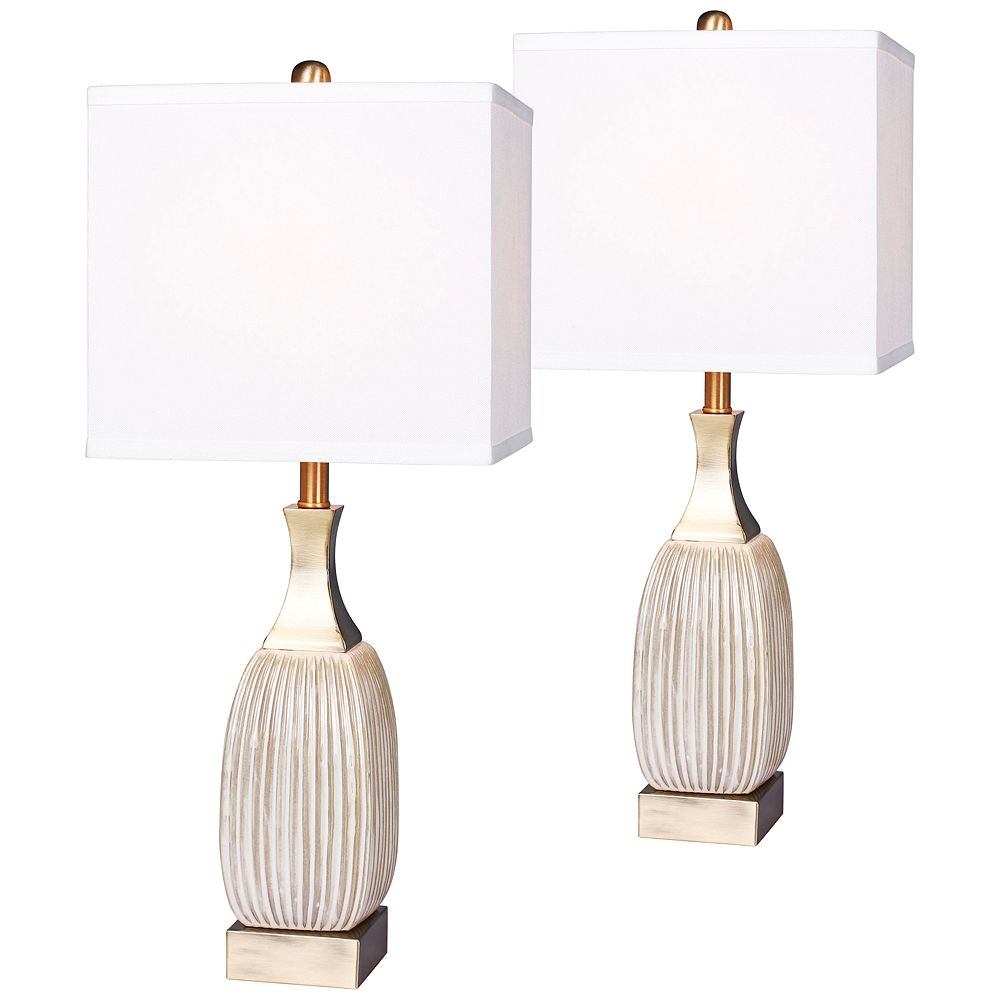 Lexie Ribbed Aged White Ceramic Table Lamp Set of 2 - Style # 47R88 - Image 0