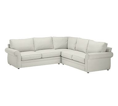 Pearce Roll Arm Upholstered 2-Piece L-Shaped Sectional, Down Blend Wrapped Cushions, Basketweave Slub Oatmeal - Image 0
