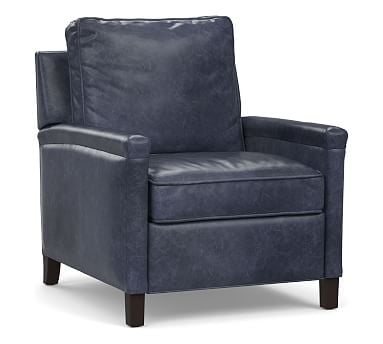 Tyler Square Arm Leather Recliner without Nailheads, Down Blend Wrapped Cushions, Statesville Indigo - Image 0
