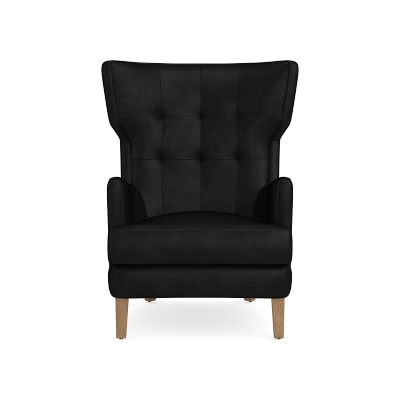 Noe Valley Wing Chair, Tuscan Leather, Black, Truffle Leg - Image 0