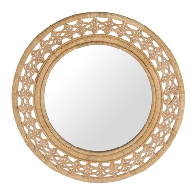 Round Rattan Braided Decorative Accent Mirror - Image 0