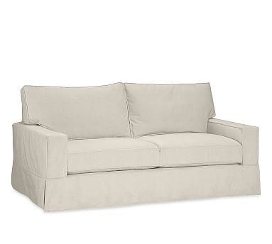 PB Comfort Square Arm Slipcovered Sleeper Sofa 2x2, Box Edge, Memory Foam Cushions, Premium Performance Basketweave Pebble - Image 2