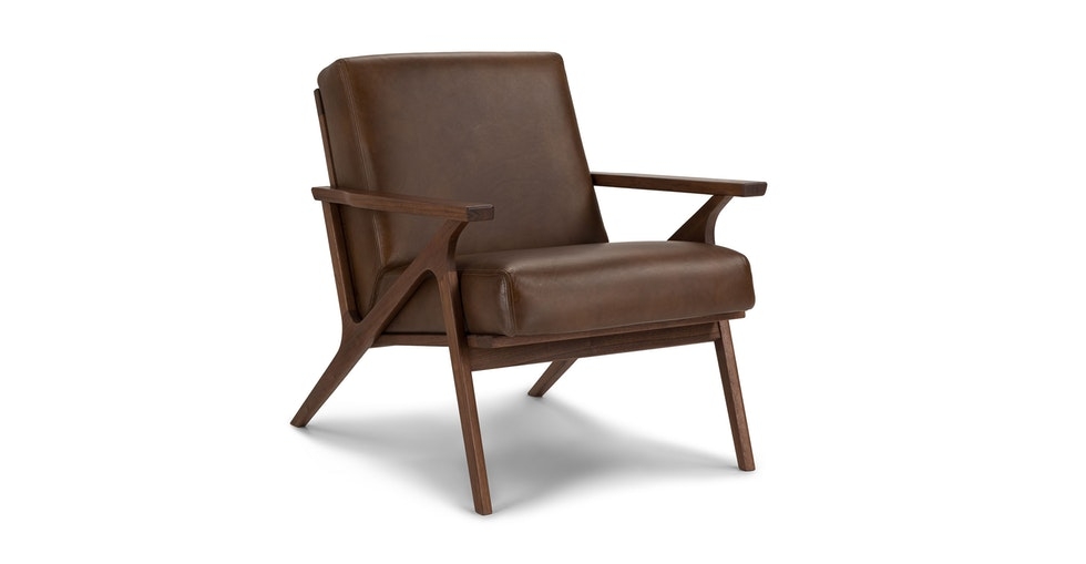 Otio Brown Leather Walnut Lounge Chair - Image 0