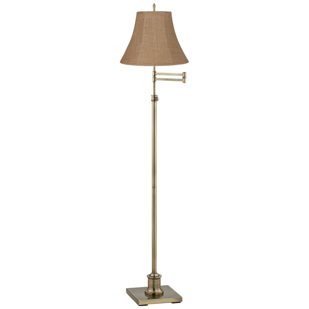 360 Lighting Westbury Natural Burlap Bell Brass Swing Arm Floor Lamp - Image 0