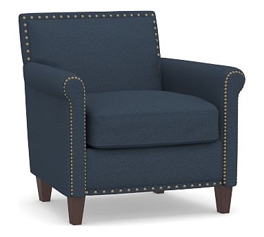 SoMa Roscoe Upholstered Tufted Armchair, Polyester Wrapped Cushions, Brushed Crossweave Navy - Image 0