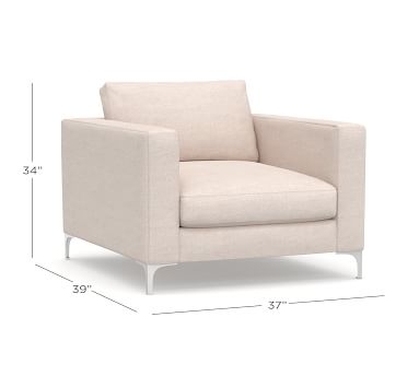Jake Upholstered Armchair with Brushed Nickel Legs, Polyester Wrapped Cushions, Sunbrella(R) Performance Chenille Salt - Image 3