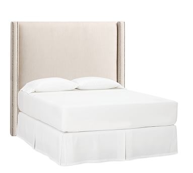 Harper Upholstered Non-Tufted Tall Headboard without Nailheads, King, Basketweave Slub Ivory - Image 1