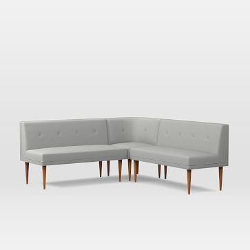 Mid-Century Banquette Set 1, 1 Round Corner + 2 Benches, Heathered Crosshatch, Feather Gray, Walnut, Poly - Image 2