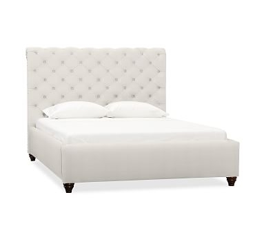 Chesterfield Upholstered Bed with Bronze Nailheads, California King, Organic Cotton Basketweave Warm White - Image 2