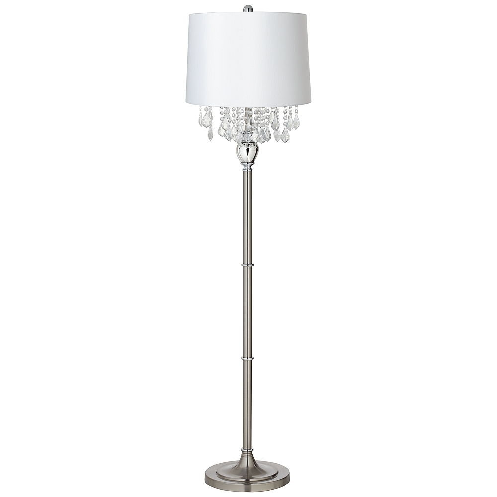 360 Lighting 62 1/2" Crystals White Shade Brushed Nickel Floor Lamp - Image 0