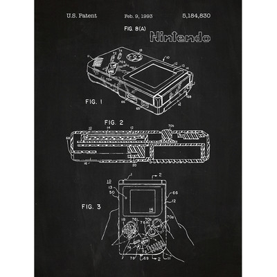 Gaming 'Nintendo Gameboy 1993' Silk Screen Print Graphic Art in Chalkboard/White Ink - Image 0