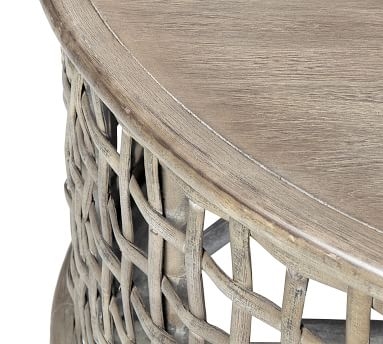 Open Weave Rattan Round Coffee Table, Gray - Image 1