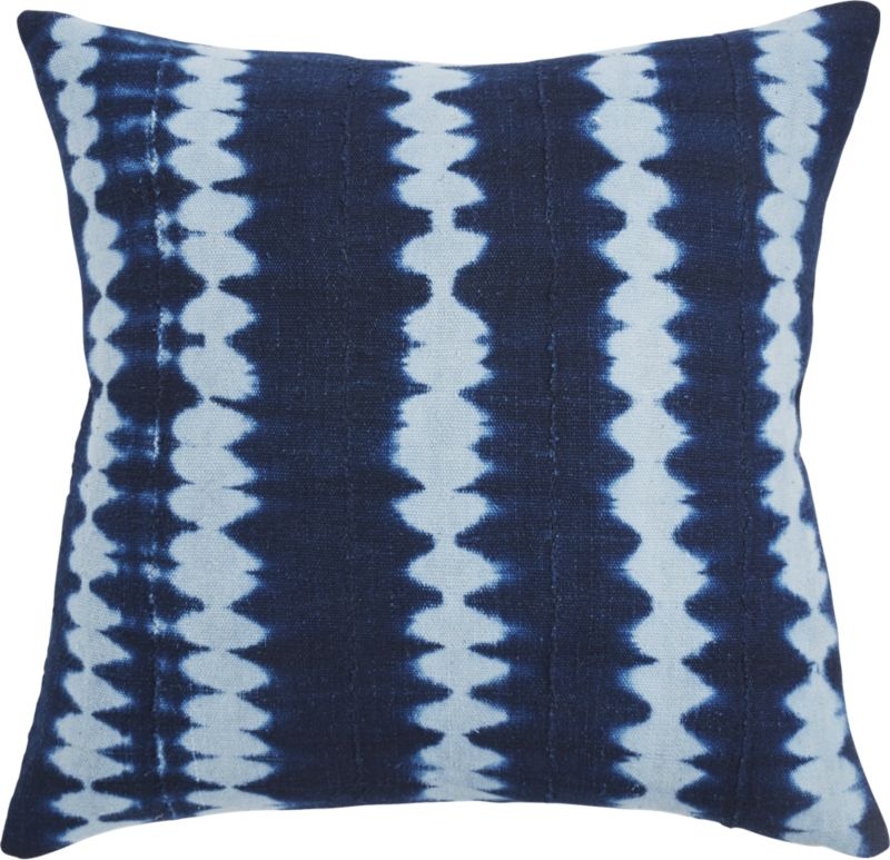 23" Indigo Stripes Mudcloth Pillow with Down-Alternative Insert - Image 3