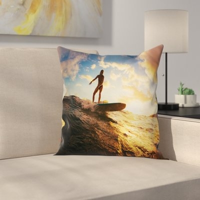 Sunset Surf Woman Square Cushion Pillow Cover - Image 0