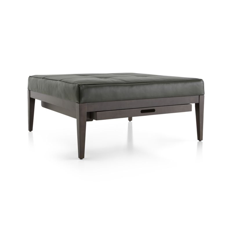 Nash Leather Tufted Square Ottoman with Tray - Image 2