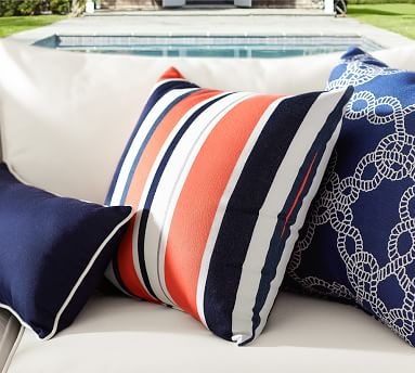 Sunbrella(R), Contrast Piped Solid Outdoor Lumbar Pillow, 16 x 24", Spa - Image 3