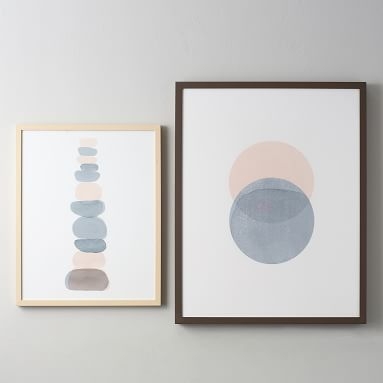 Blush and Gray Round Abstract Stones Framed Art, Natural Frame, 20"x25" - Image 4