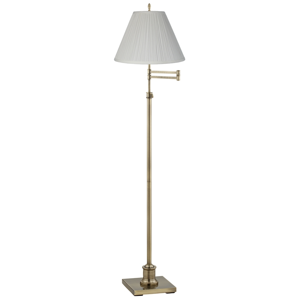 360 Lighting Westbury White Pleated Brass Adjustable Swing Arm Floor Lamp - Image 0