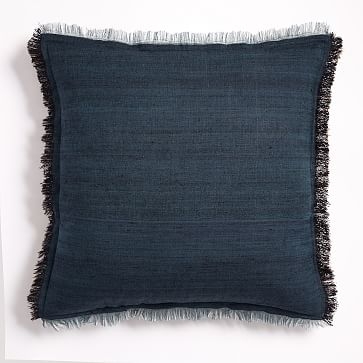 Textured Silk Fringe Pillow Cover, 20"x20", Shadow Blue - Image 0