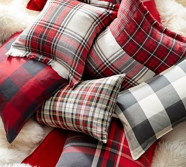 Landon Patchwork Plaid Pillow Cover, 24", Red Multi - Image 1