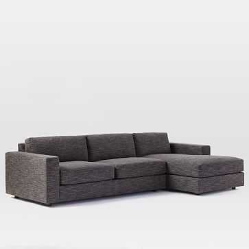 Urban Set 4: Right Arm 76.5"Sofa + Left Arm Chaise, Heathered Tweed, Charcoal, Down Fill - Image 3