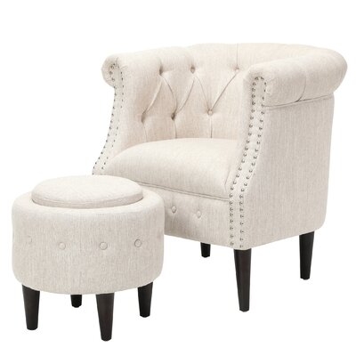 Starks Tufted Fabric Chesterfield Chair and Ottoman - Image 0