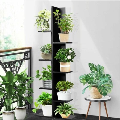 7-tier Bookshelf Bookcase Plant Display Shelf Rack Storage Holder Wooden Black - Image 0