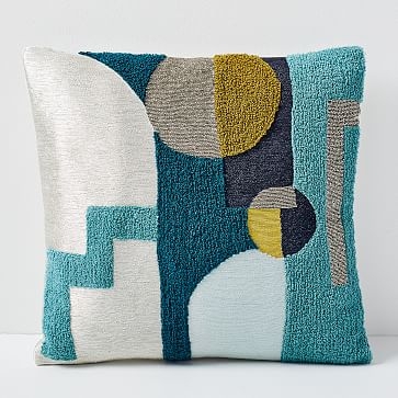 Embellished Deco Shapes Pillow Cover, Blue Slate - Image 0