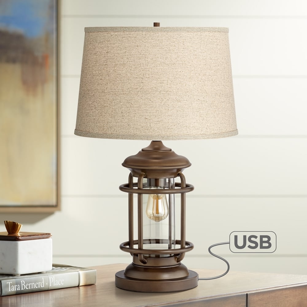 Franklin Iron Works Andreas 26" Industrial Night Light USB Table Lamp - Image 0