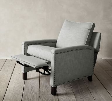 Tyler Square Arm Upholstered Recliner without Nailheads, Down Blend Wrapped Cushions, Textured Twill Light Gray - Image 3