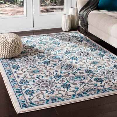 Kent Traditional Floral Taupe/Teal Area Rug - Image 0