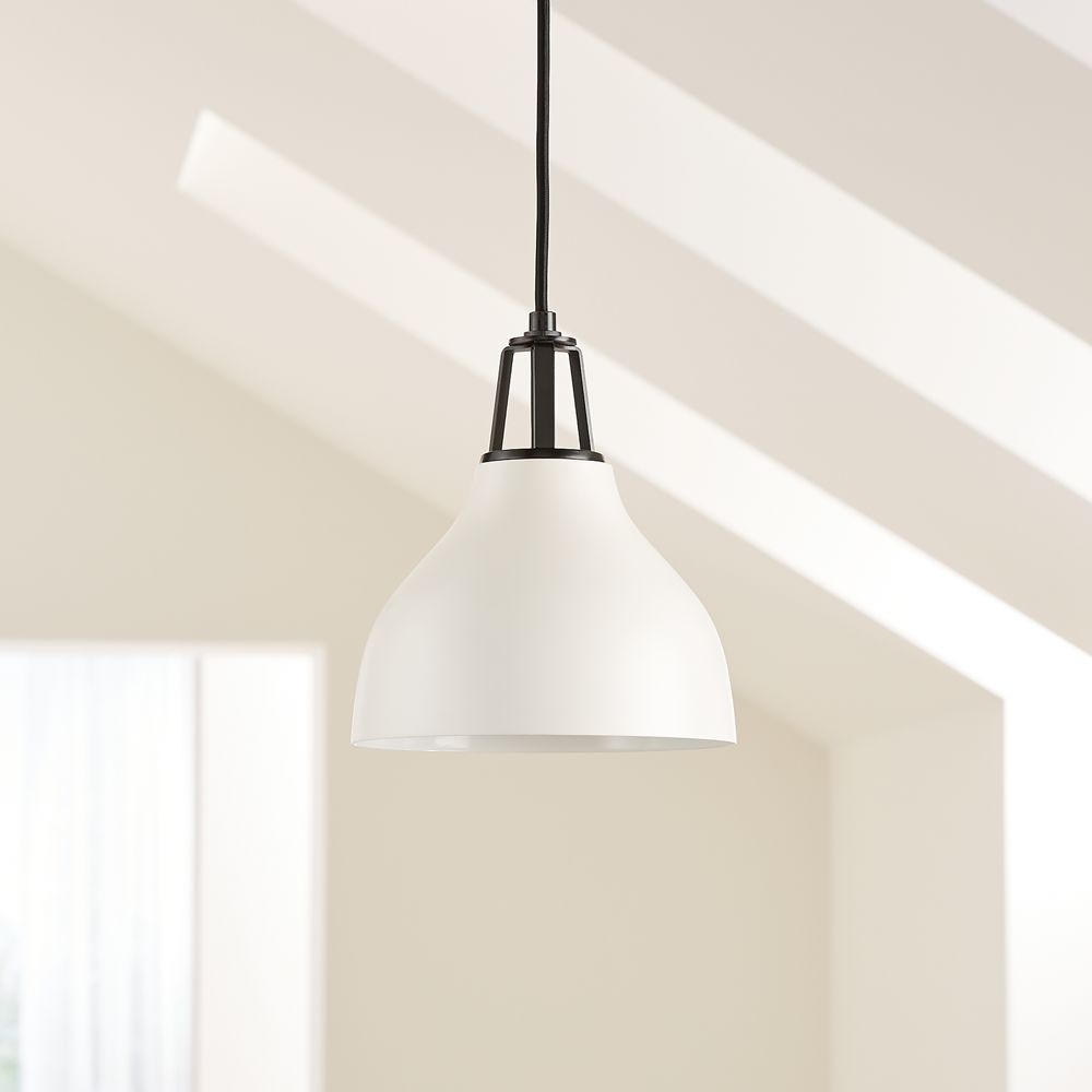 Maddox White Bell Small Pendant Light with Black Socket - Image 0