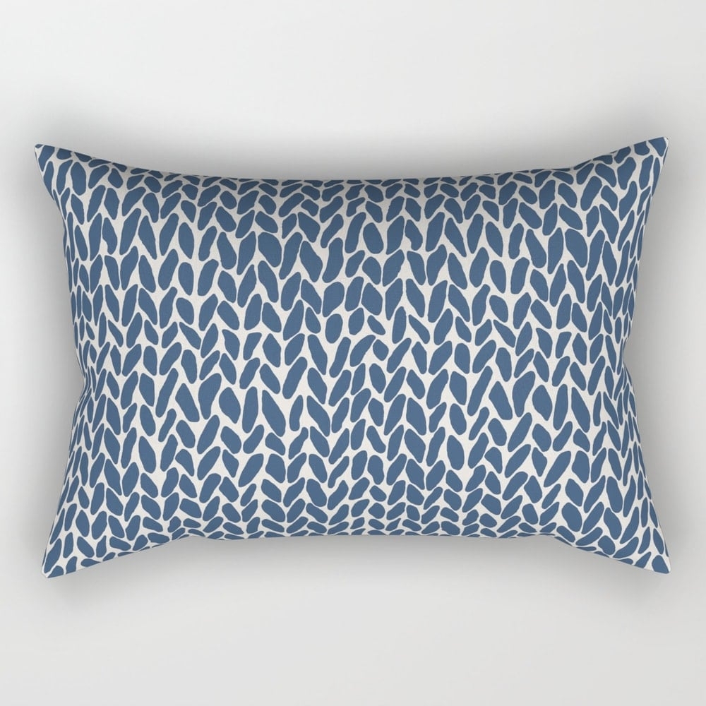 Hand Knit Navy Rectangular Pillow - Small (17" x 12") - Image 0