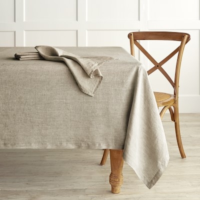 Italian Washed Linen Tablecloth, 70 X 108", Flax - Image 0