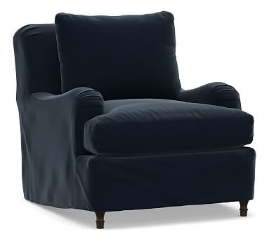 Carlisle Slipcovered Armchair, Polyester Wrapped Cushions, Performance Plush Velvet Navy - Image 0