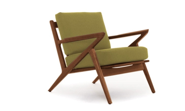 Green Soto Mid Century Modern Concave Arm Chair - Key Largo Grass - Walnut - Image 0