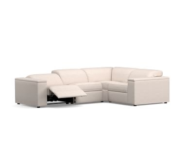 Ultra Lounge Square Arm Upholstered 4-Piece Reclining Sectional, Polyester Wrapped Cushions, Performance Heathered Tweed Pebble - Image 1