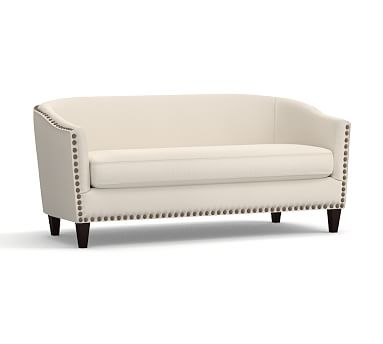 Harlow Upholstered Loveseat 54.5" with Bronze Nailheads, Polyester Wrapped Cushions, Twill Cream - Image 2