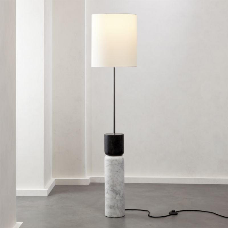 Stacked Grey and White Marble Floor Lamp - Image 1