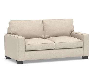 PB Comfort Square Arm Upholstered Loveseat 61", Box Edge Down Blend Wrapped Cushions, Textured Twill Khaki - Image 0