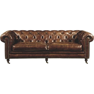 Idalia 87" Genuine Leather Rolled Arm Chesterfield Sofa with Reversible Cushions - Image 0