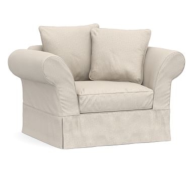 Charleston Slipcovered Chair-and-a-Half, Polyester Wrapped Cushions, Raw Slub Cotton Oatmeal - Image 2