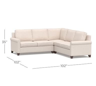 Cameron Roll Arm Upholstered 3-Piece L-Shaped Corner Sectional, Polyester Wrapped Cushions, Performance Slub Cotton Stone - Image 3