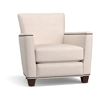 Irving Square Arm Upholstered Recliner with Bronze Nailheads, Polyester Wrapped Cushions, Performance Chateau Basketweave Oatmeal - Image 0